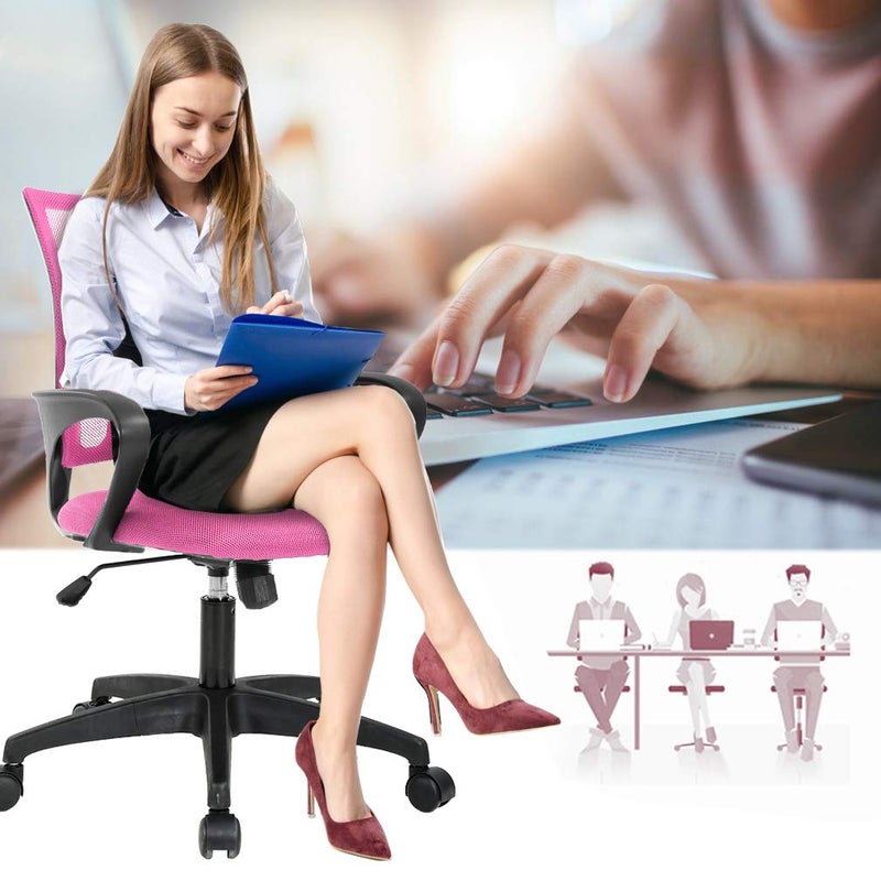 BestOffice | Ergonomic Office Chair | Mid-Back Swivel Desk Chair | Breathable Backrest & Lumbar Support | Adjustable Height | Sponge Seat | Rolling Wheels | Pink | for Adults & Women - Image 3